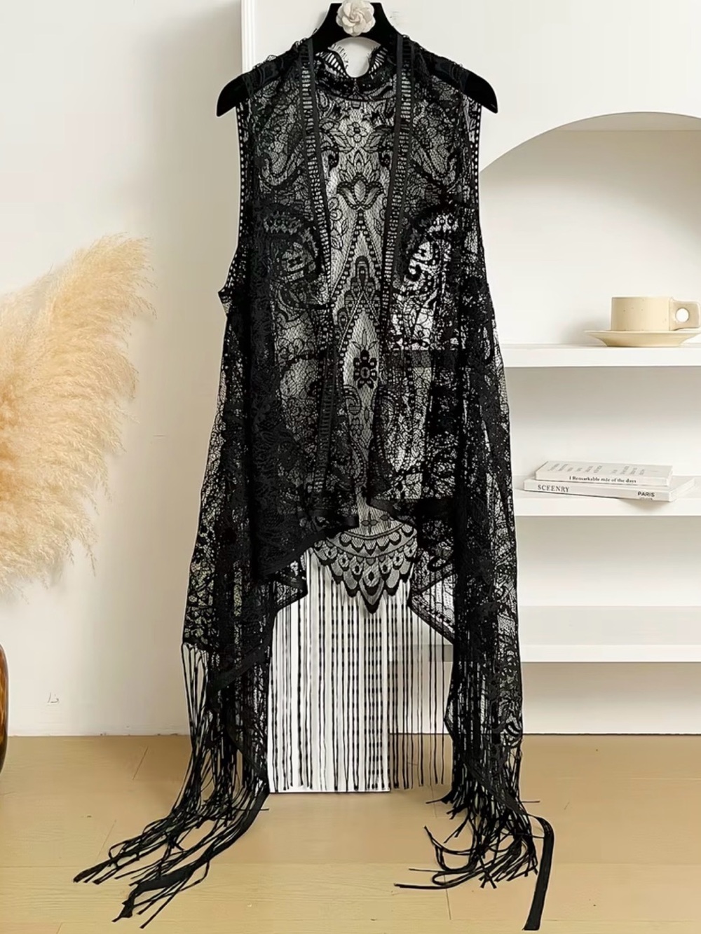 Black Lace Fringe Vest New